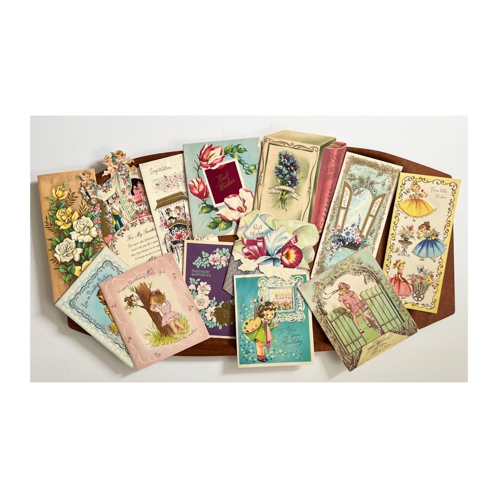 Vintage Lot 16 Birthday Anniversary Greeting Cards 1950s 1960s Ephemera